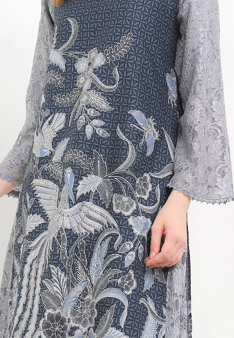 Tunik Muslim Atasan Wanita Jenna Lengan Panjang Blue Grey Brocade