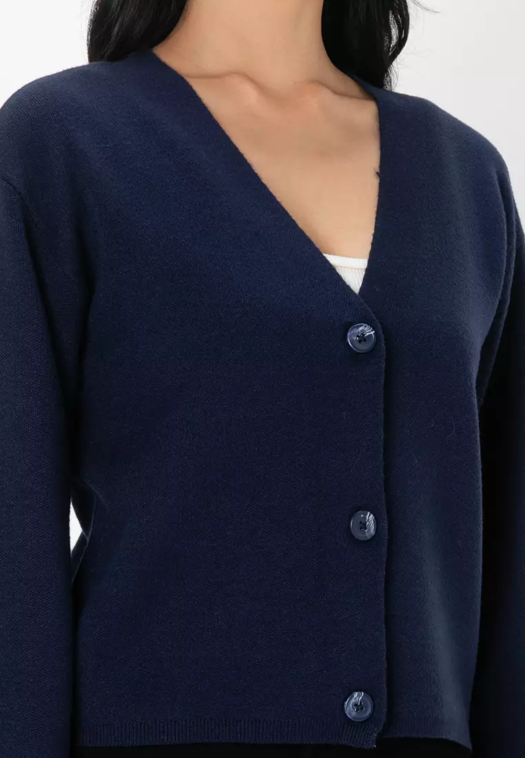 Gold Long Sleeves V-Neck Button Cardigan