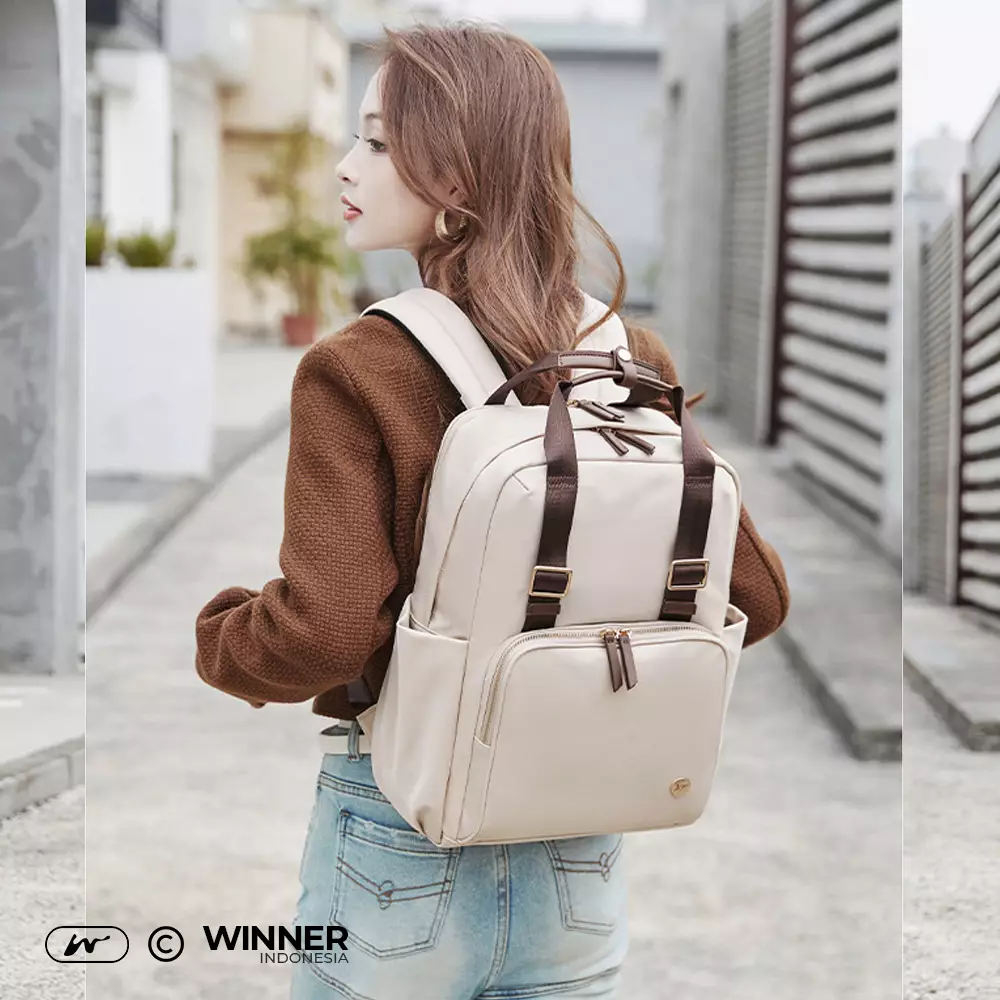 WINNER Tas Ransel Laptop 15,6 inch Oxford Anti-Air Backpack Korean Style (T14-018-6130) - Warna Khaki 15,6 inch