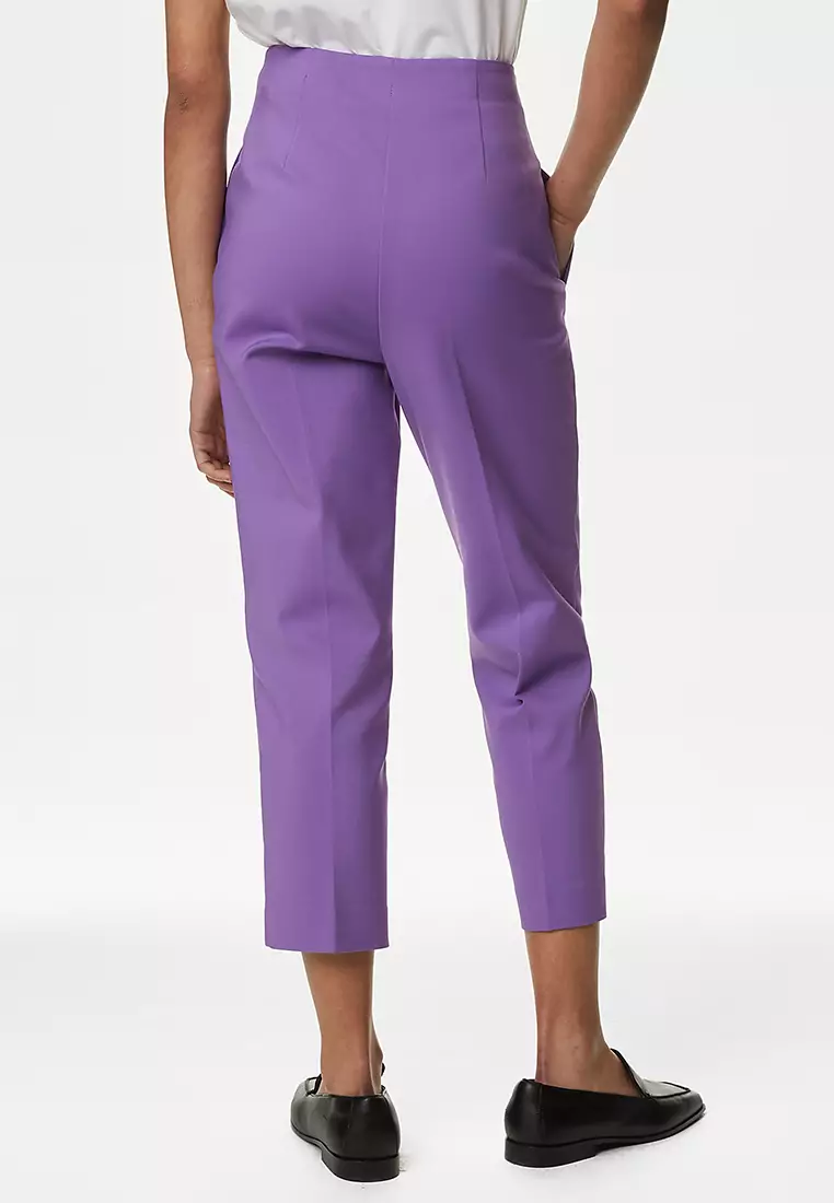 Cotton Blend Slim Fit Cropped Trousers