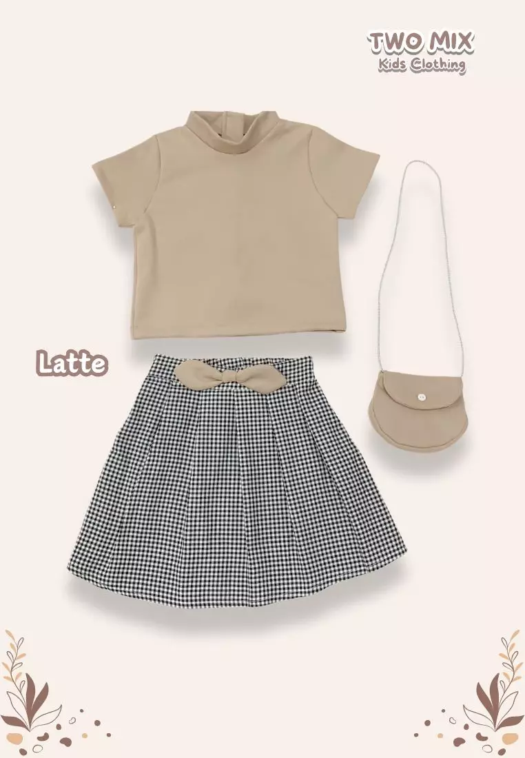 Two Mix - Emilia Setelan Baju Rok Anak Perempuan Gemas + Tas Lucu 1-6 Tahun 4412 Latte
