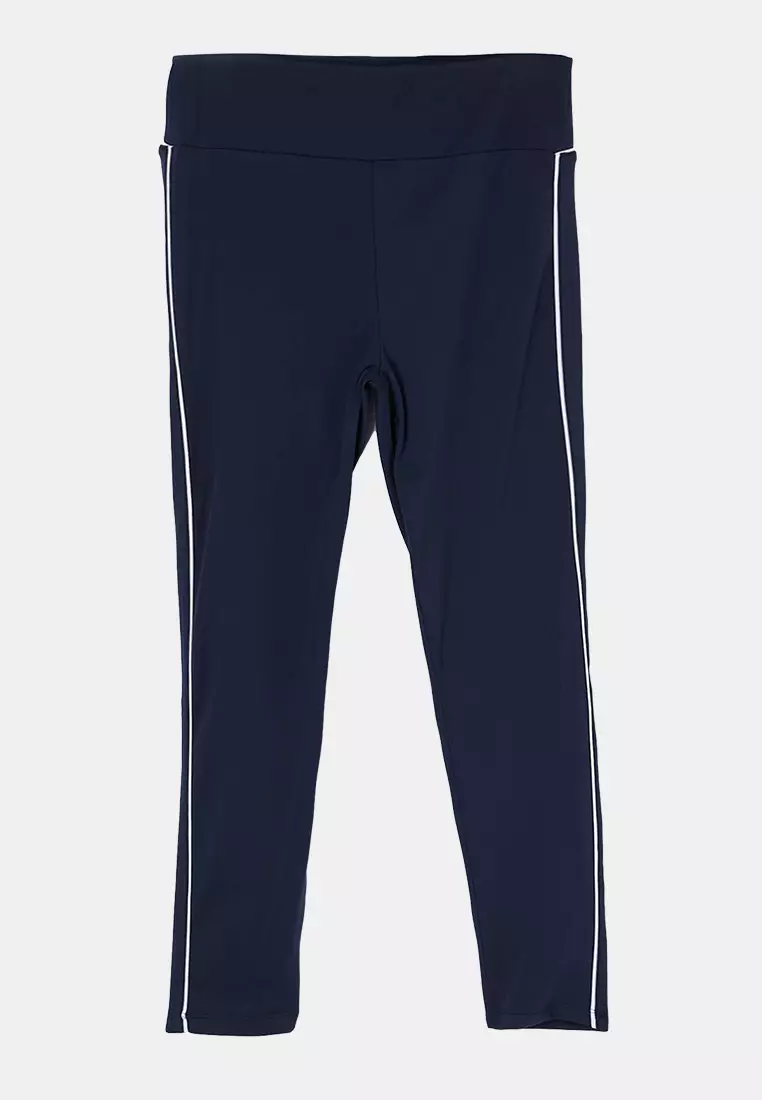 Navy Blue Soft Brushed Fabric Piping Detailed Flexible Knitted Plus Size Leggings Tbbss26Bv00001