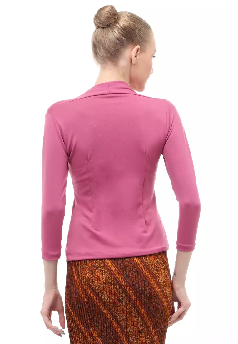 Kebaya Atasan Wanita Motif Solid Long Sleeves Slip On Style Design Casual Relaxed Fit - Dusty Pink