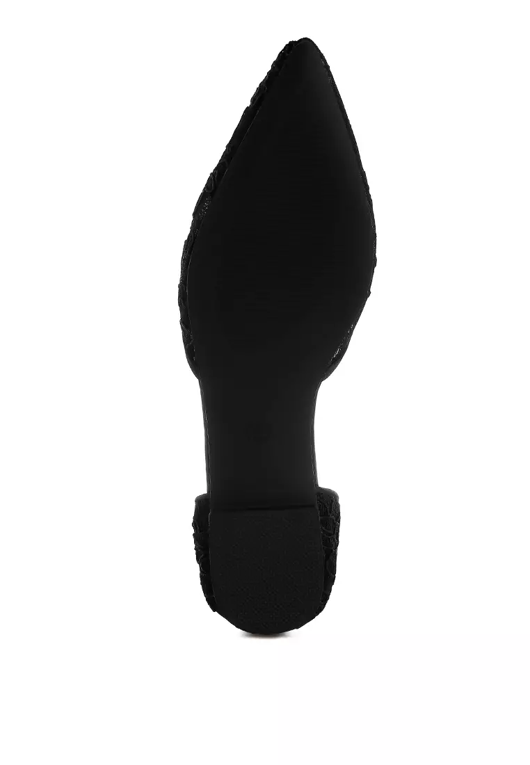 Sandal Datar Tali Mutiara & Berlian Imitasi Warna Hitam