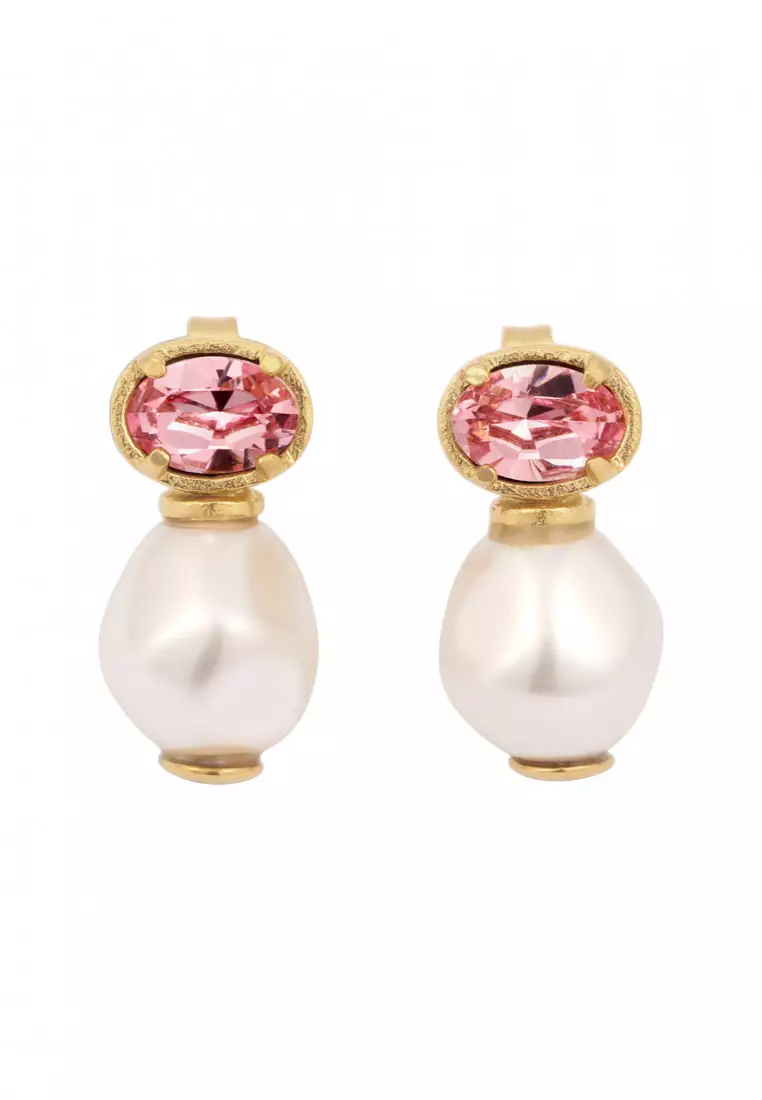 Anting Perhiasan Perak 925 Wanita Stud with Pearls and Crystals Gold Plated