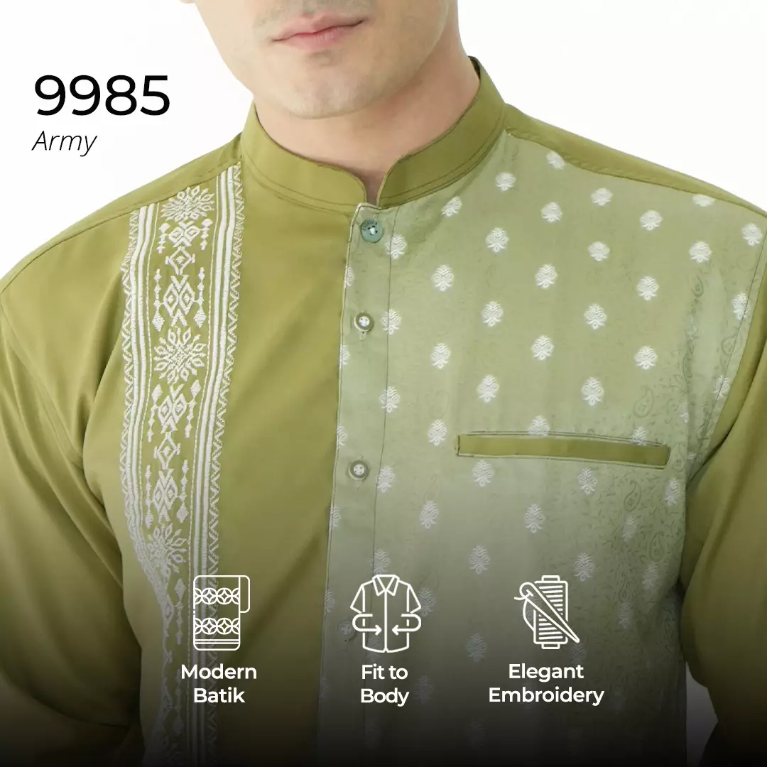 Casella Baju Koko Pria Lengan Panjang Premium | Baju Koko Batik Riyadh 9985 Army