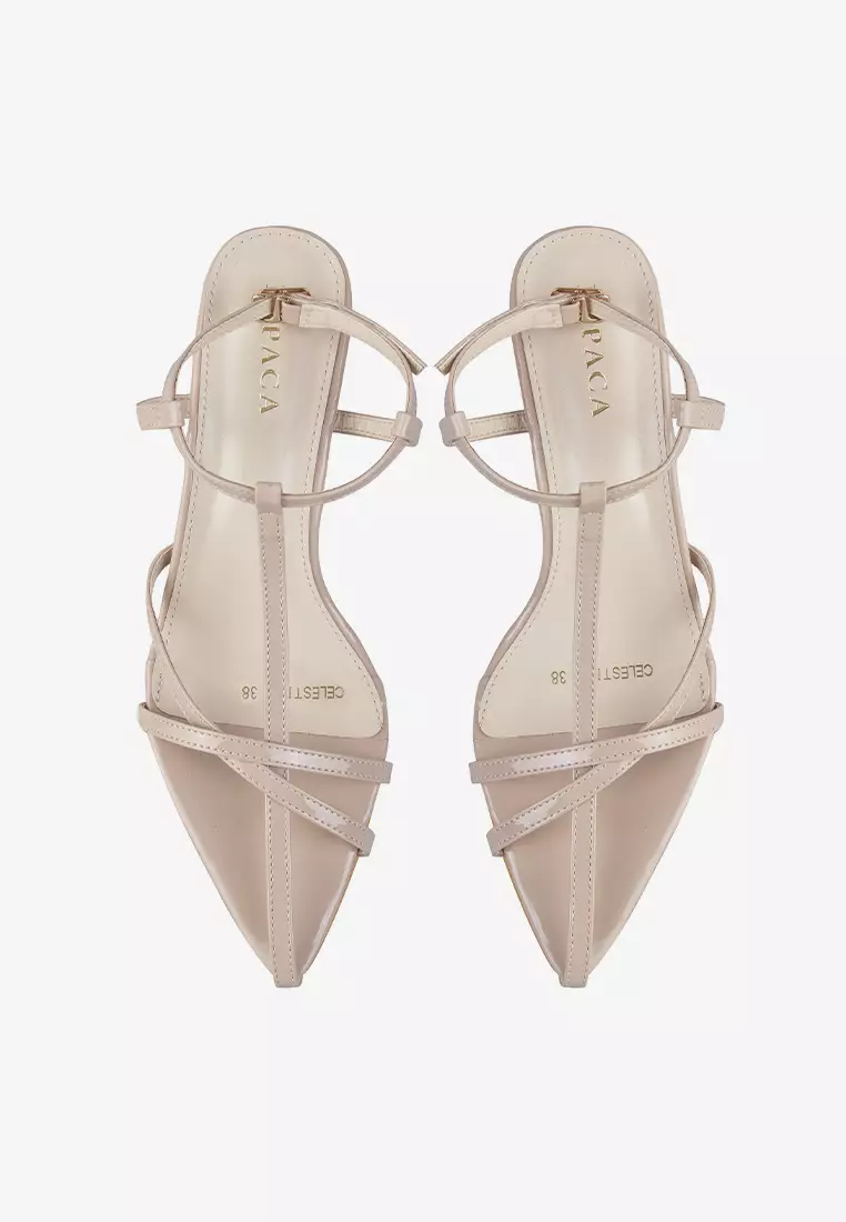 Celestine Pointy Strappy Spool Heels Tali Pesta