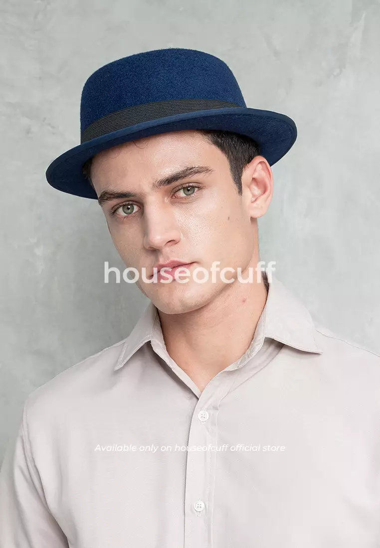 Topi Pork Pie Hat Fedora Biru