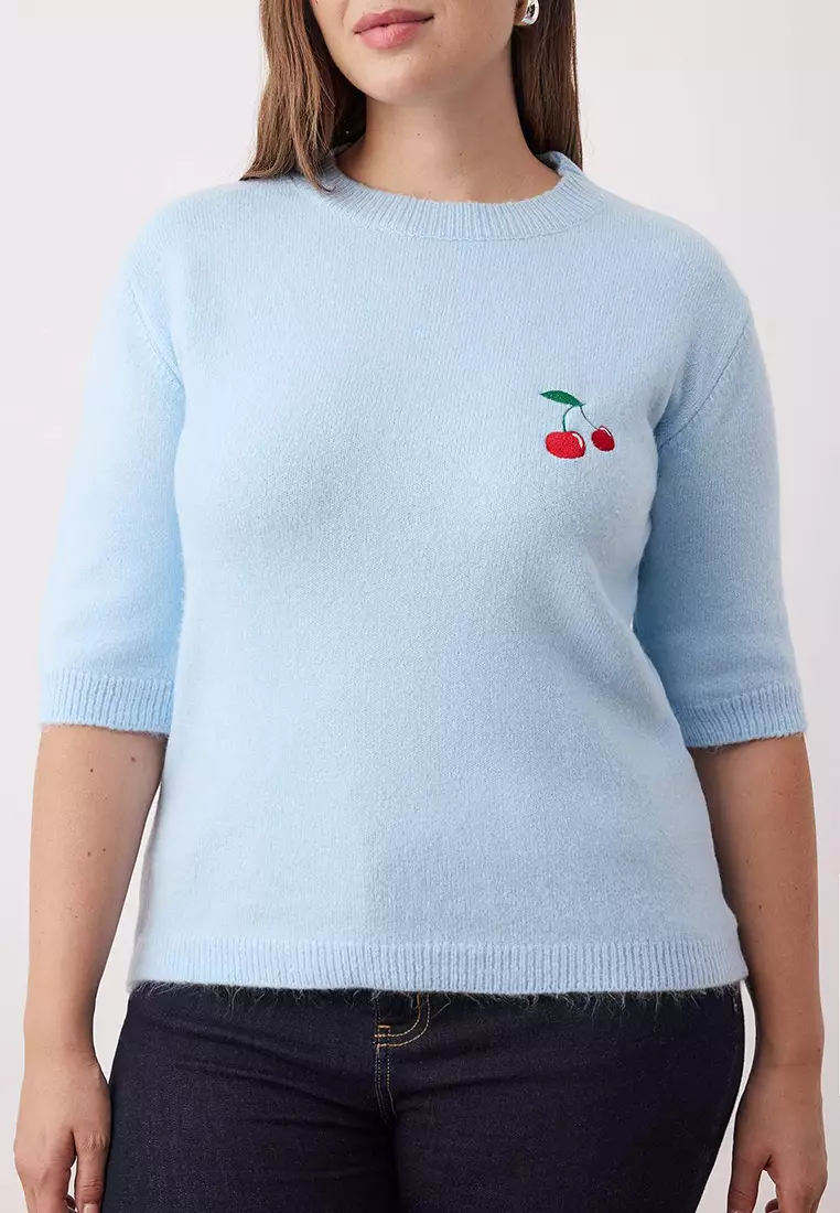Cherry Embroidered Thin Knit Sweater