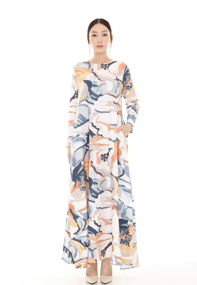 Felicia Printed Dress Nursing Friendly in Orange White
