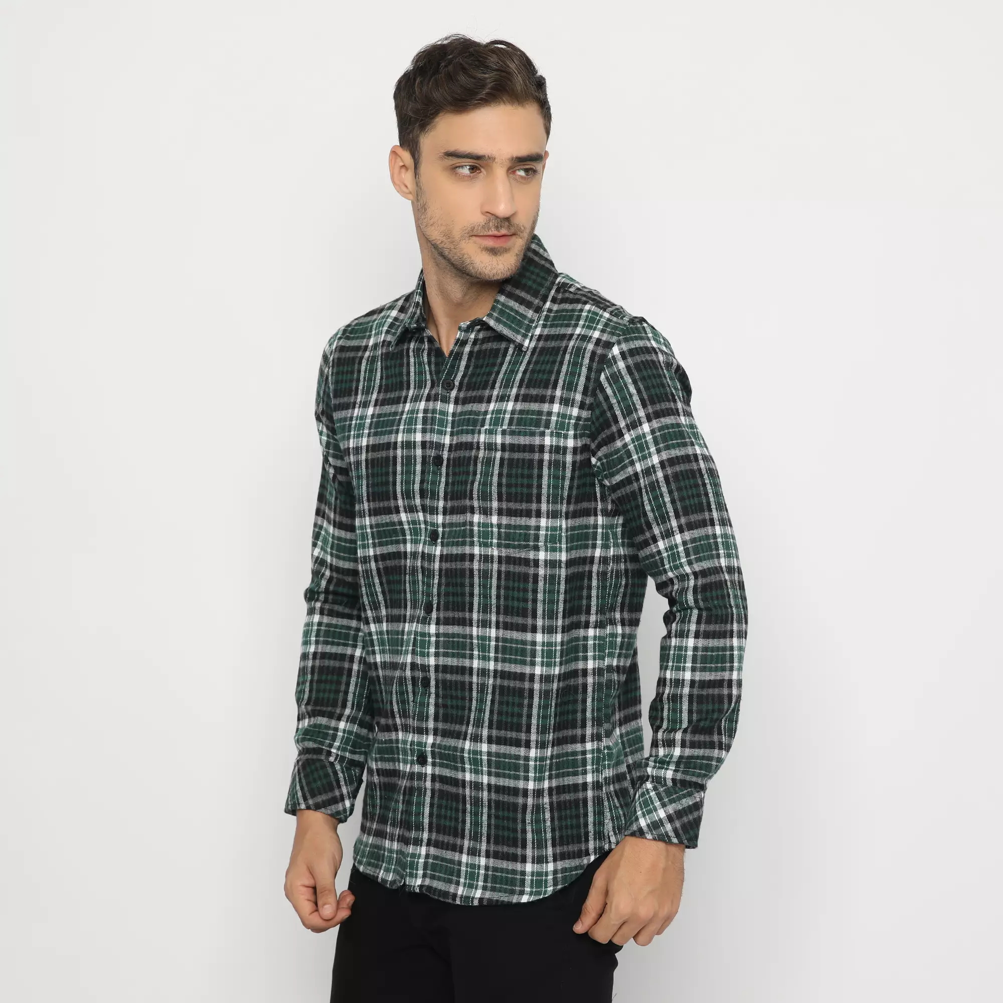 Platini Kemeja Pria Flanel Panjang Hijau 76303
