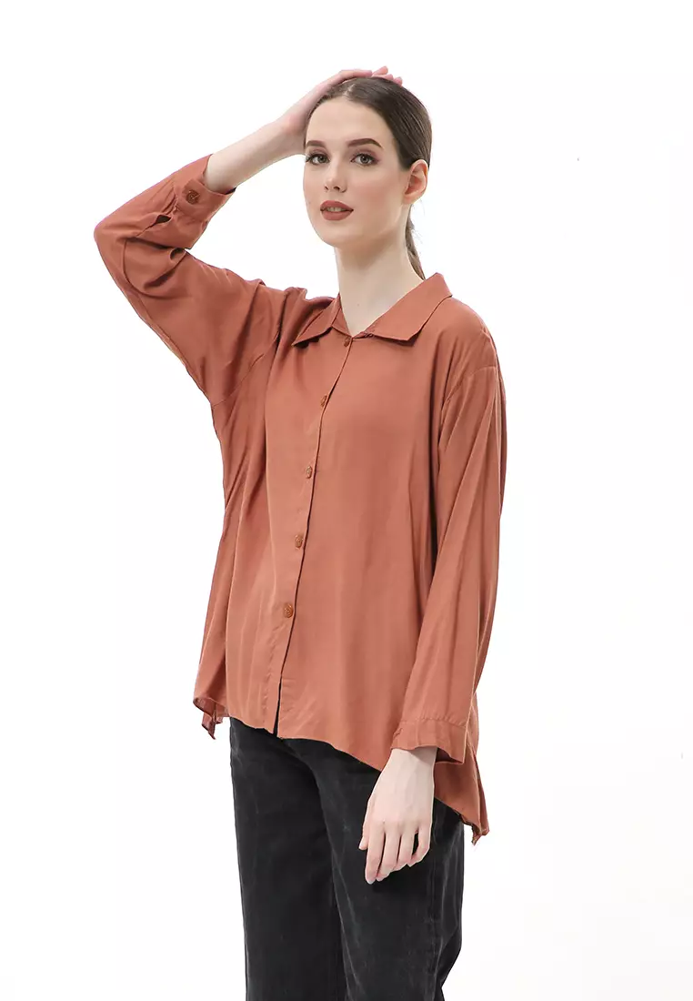 Ayudia Shirt Long Sleeve Atasan Wanita Premium Quality - Dark Choco