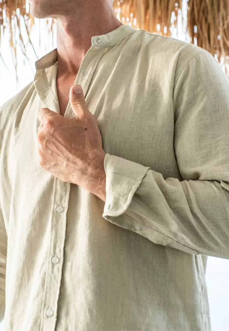 Duraz Kemeja Linen Lengan Panjang Pria Cream | Linen Long Sleeve Shirt Men Cream