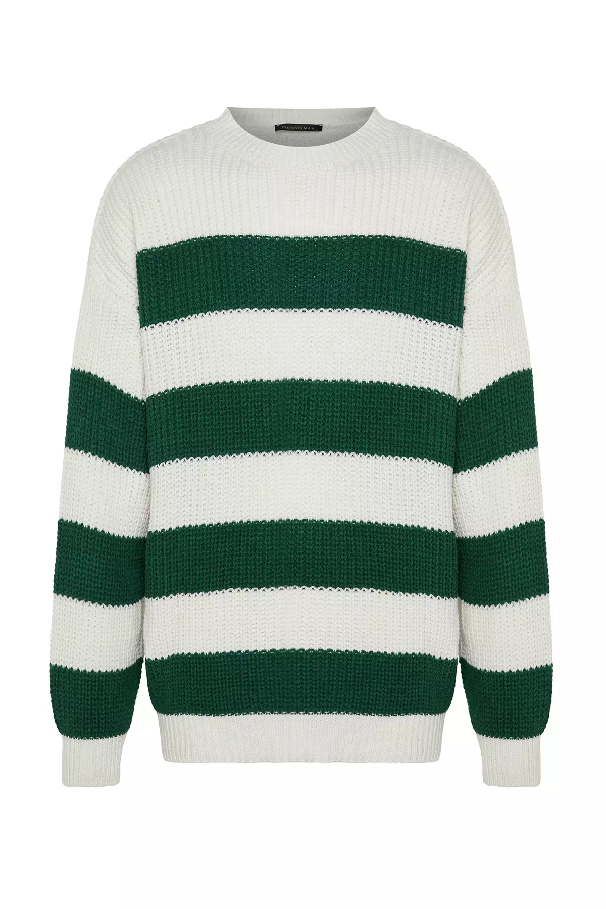 Dark Green Casual Oversize Fit Wide Fit Crew Neck Striped Knitwear Sweater Tmnaw23Kz00106