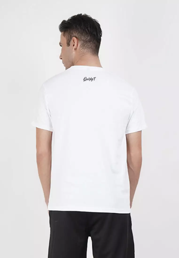 Cool Boy 图案白色纯棉标准版型T恤/短袖T恤，圆领