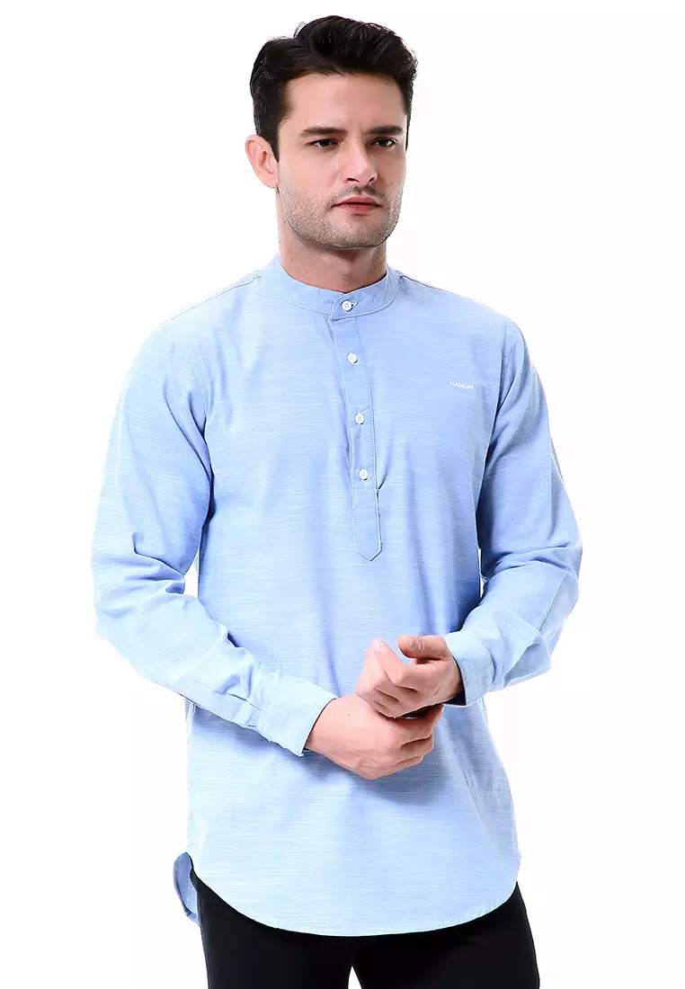 Leopold Atasan Pria Kemeja Polos Setengah Kancing Long Sleeve Simple Design Material Cotton ORIGINAL - Soft Blue