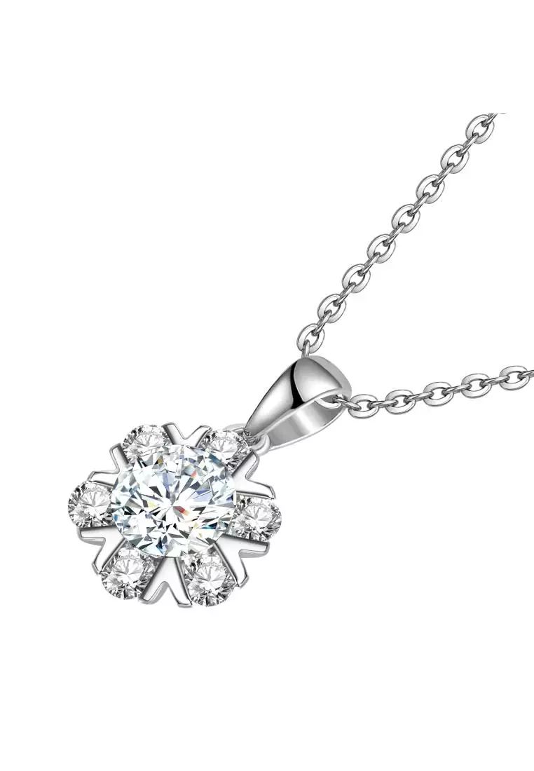 Berlian Moissanite Mon Fleur Pendant [GRA CERTIFICATE MOISSANITE DIAMOND] - Kalung 1.0 CT Moissanite Diamond 925 Silver CELESTA by Her Jewellery