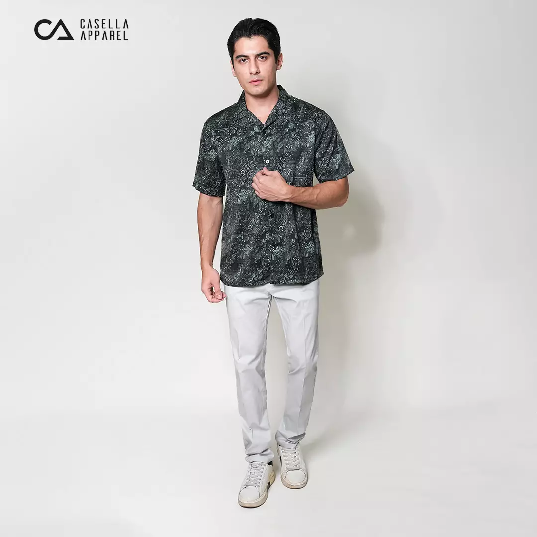 Casella Kemeja Lengan Pendek Kerah Terbuka | Cuban Camp Bowling Collar Xantif Edition 2359 Black Olive
