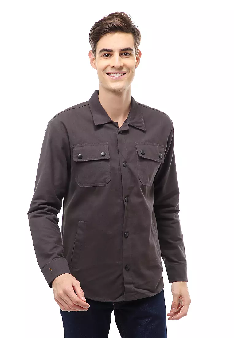 Clover Outerwear Jacket Pria Simple Design Material Canvas Suede ORIGINAL - Dark Gray