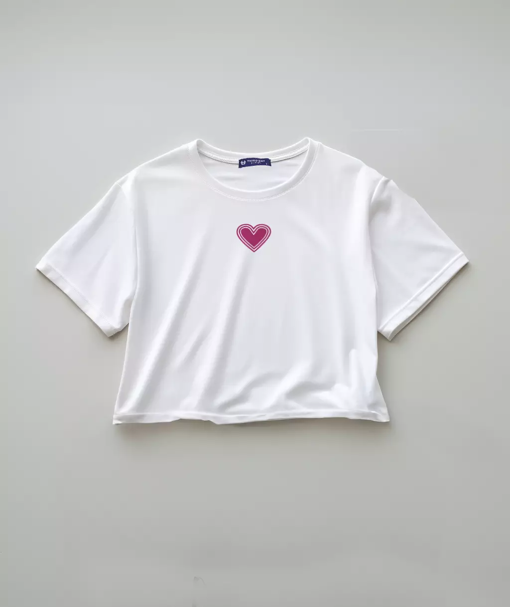 LTE91 kaos crop top oversize OLC wanita tulisan simpel layered hearts putih