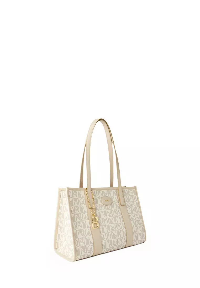 Bonia Beige Jolana Medium Monogram Tote Bag