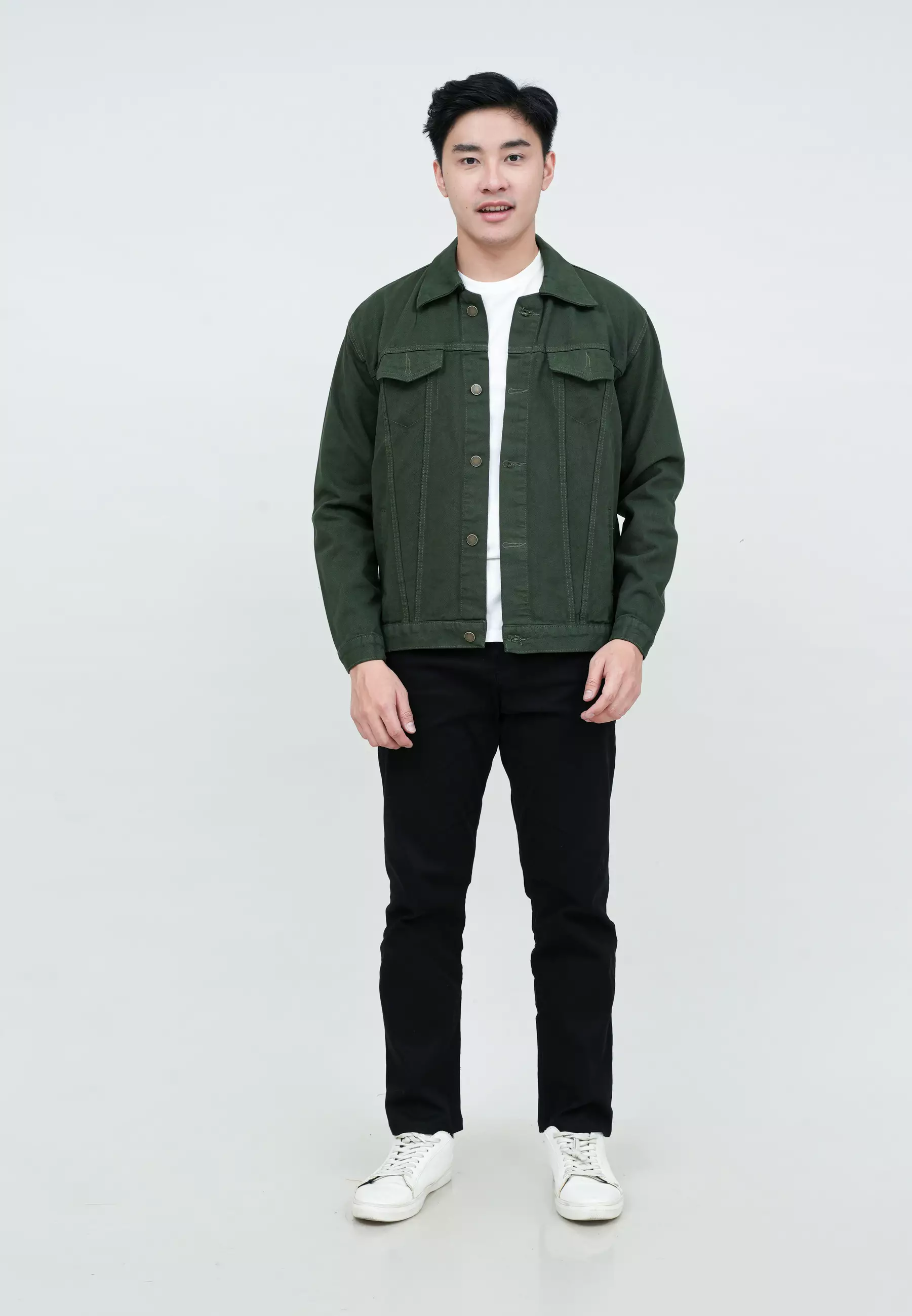 Houseofcuff Jaket Jeans Pria Motif Crunk Jaket Denim Hijau Tua