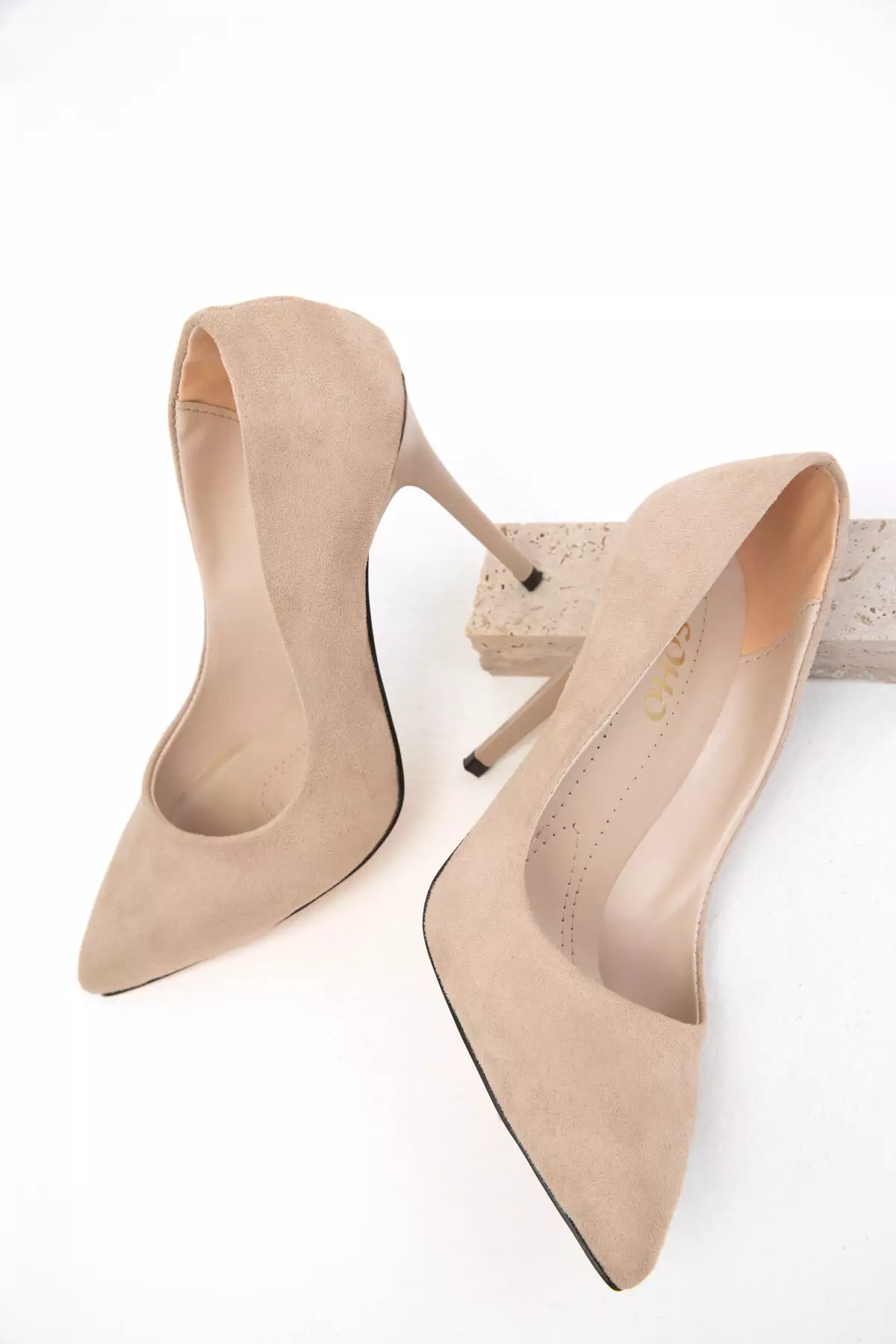 Suede Women'S Classic Heeled Shoes - Skin 19720
