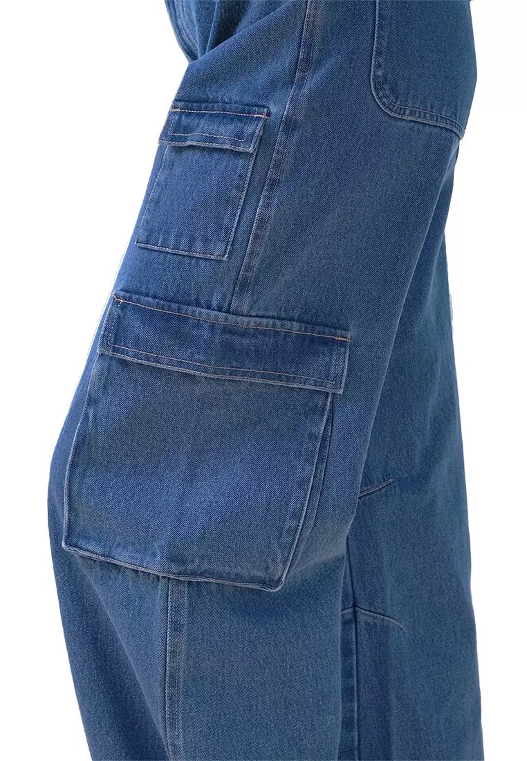 High Rise Wide Cargo Denim Jeans