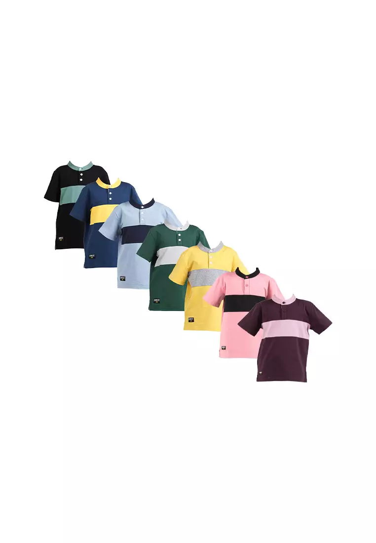Forest Kids Premium Weight Cotton Stretchable Mandarin Collar T Shirt Men | T Shirt Baju Budak Lelaki - FK20170-65Yellow