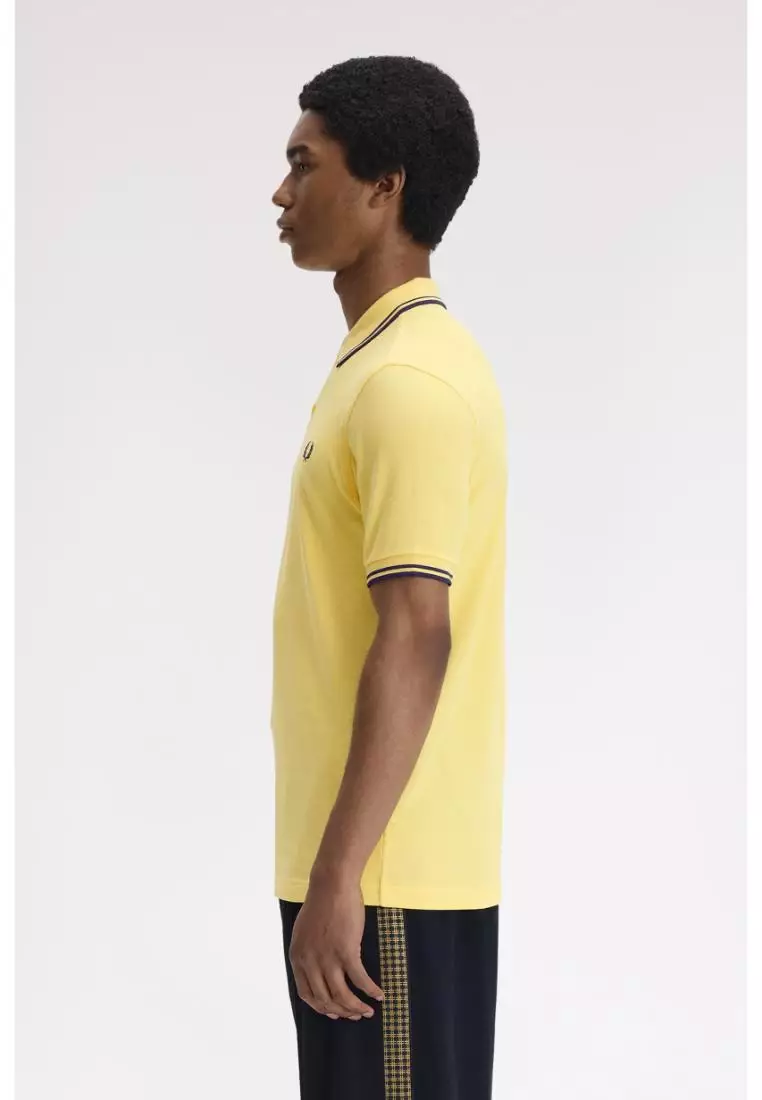 Fred Perry M3600 Twin Tipped Fred Perry Shirt (Lemon Barley / Tennis Blue / Tennis Blue)