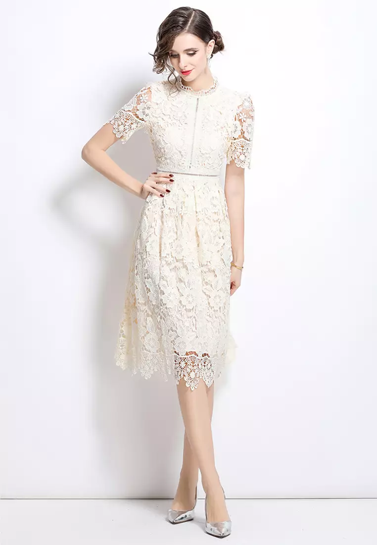 French retro elegant hollow lace dress CA25070949BE