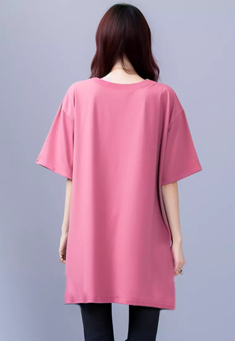 LTC25 ld td elegant pink kaos dress panjang wanita