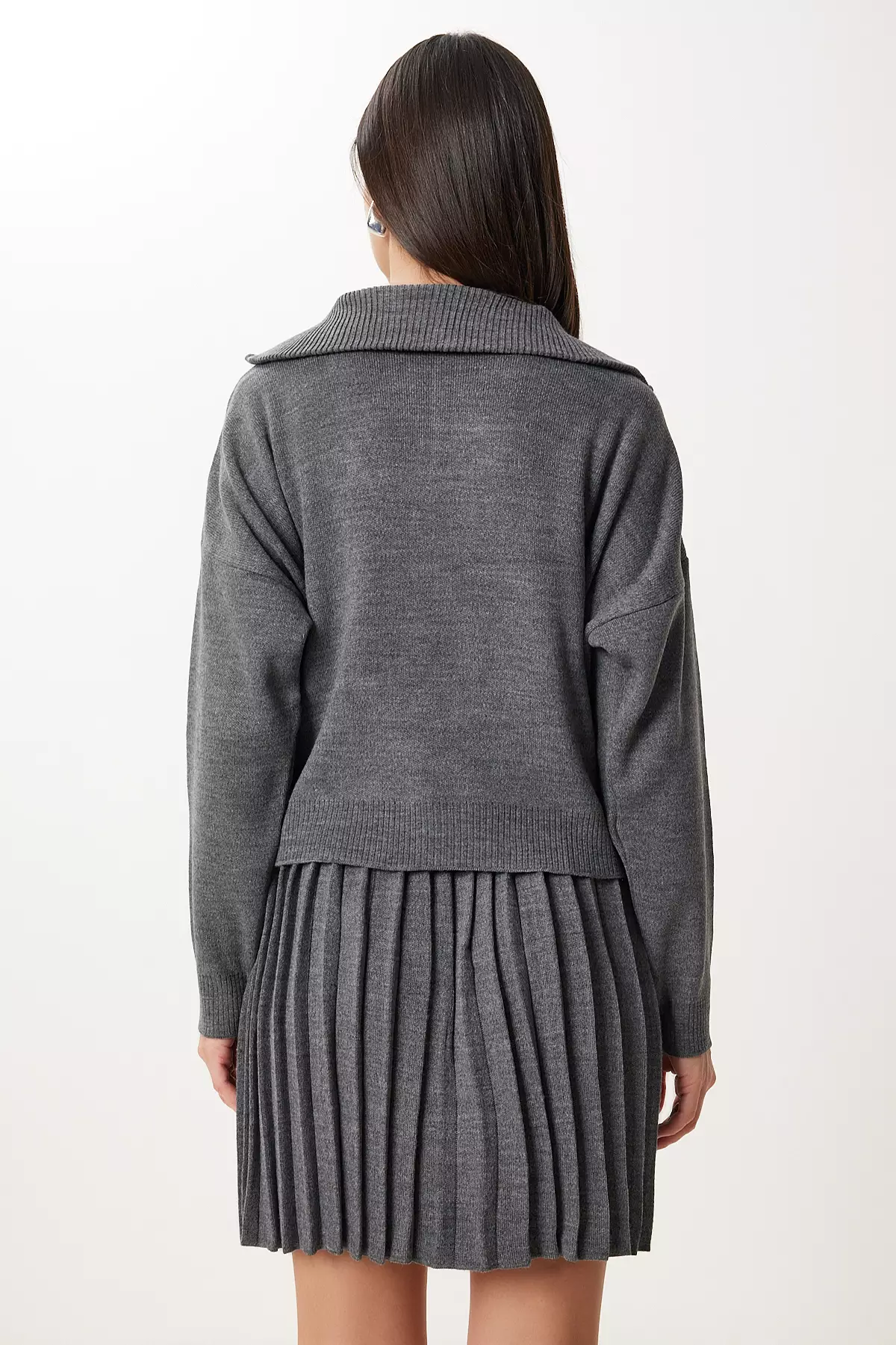 Women'S Gray Knitwear Sweater Skirt Set Pf00113
