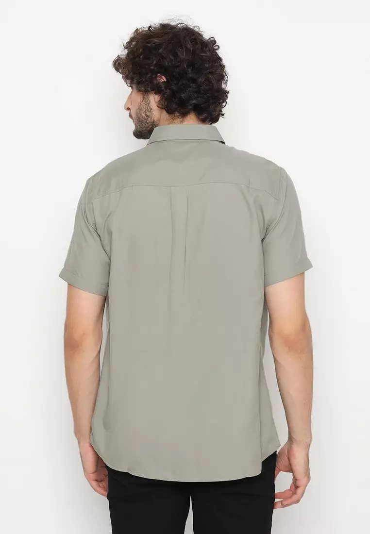 POLICE Kemeja Polos Basic Cotton Soft Grey Regular Fit Pria