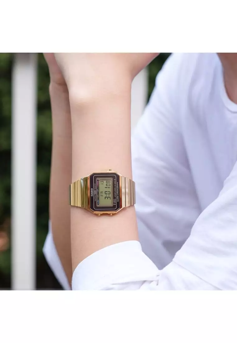 Men's Digital Watch a700wg-9a Stainless Steel Strap Gold Watch
