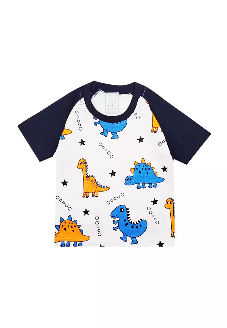 Skabe Pakaian Bayi Anak Laki Laki Baju Lengan Pendek Motif Dino Setelan Celana Jeans Jogger 3/4 All Size Warna Tua Usia 6 Bulan Hingga 12 Bulan 3435 Wakakids Waka Kids