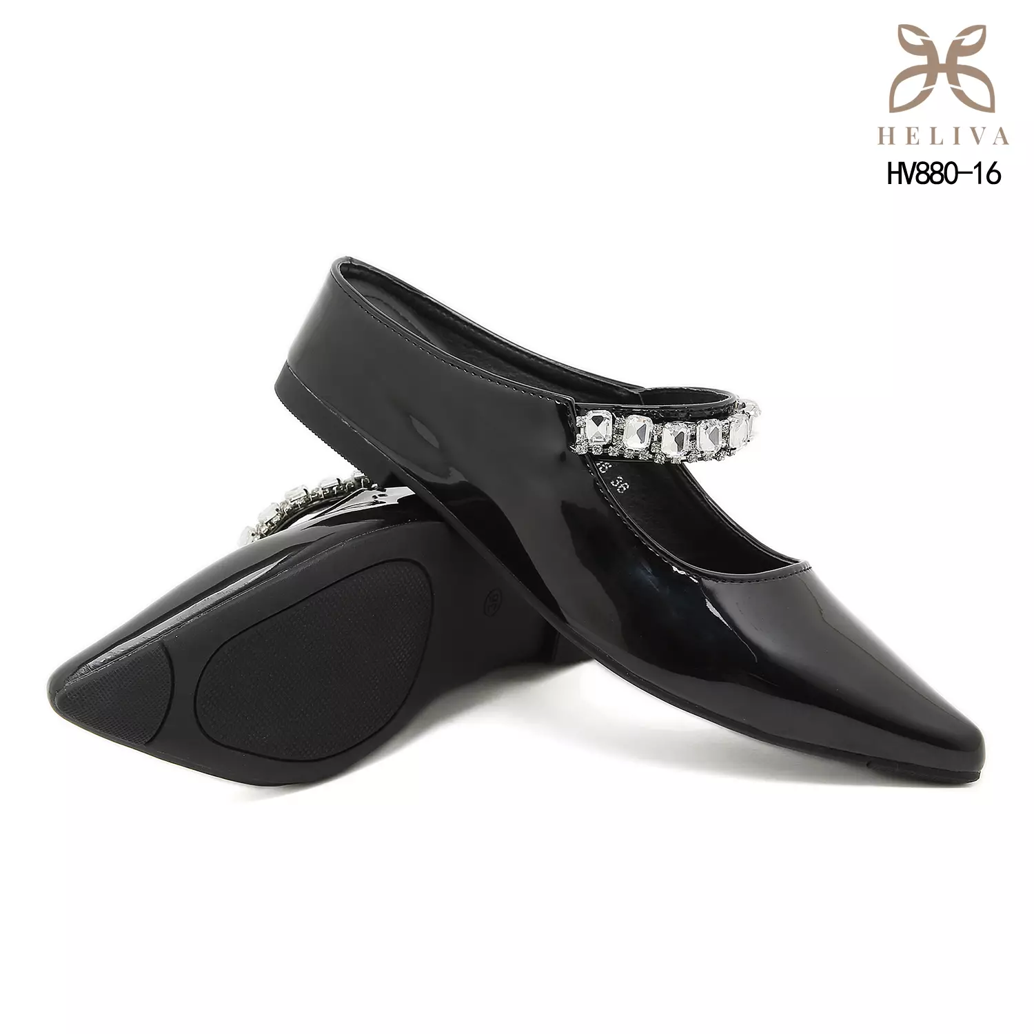 Heliva Arlisse Luxe Pointed-Toe Mules with Crystal Accent and Subtle 4cm Lift
