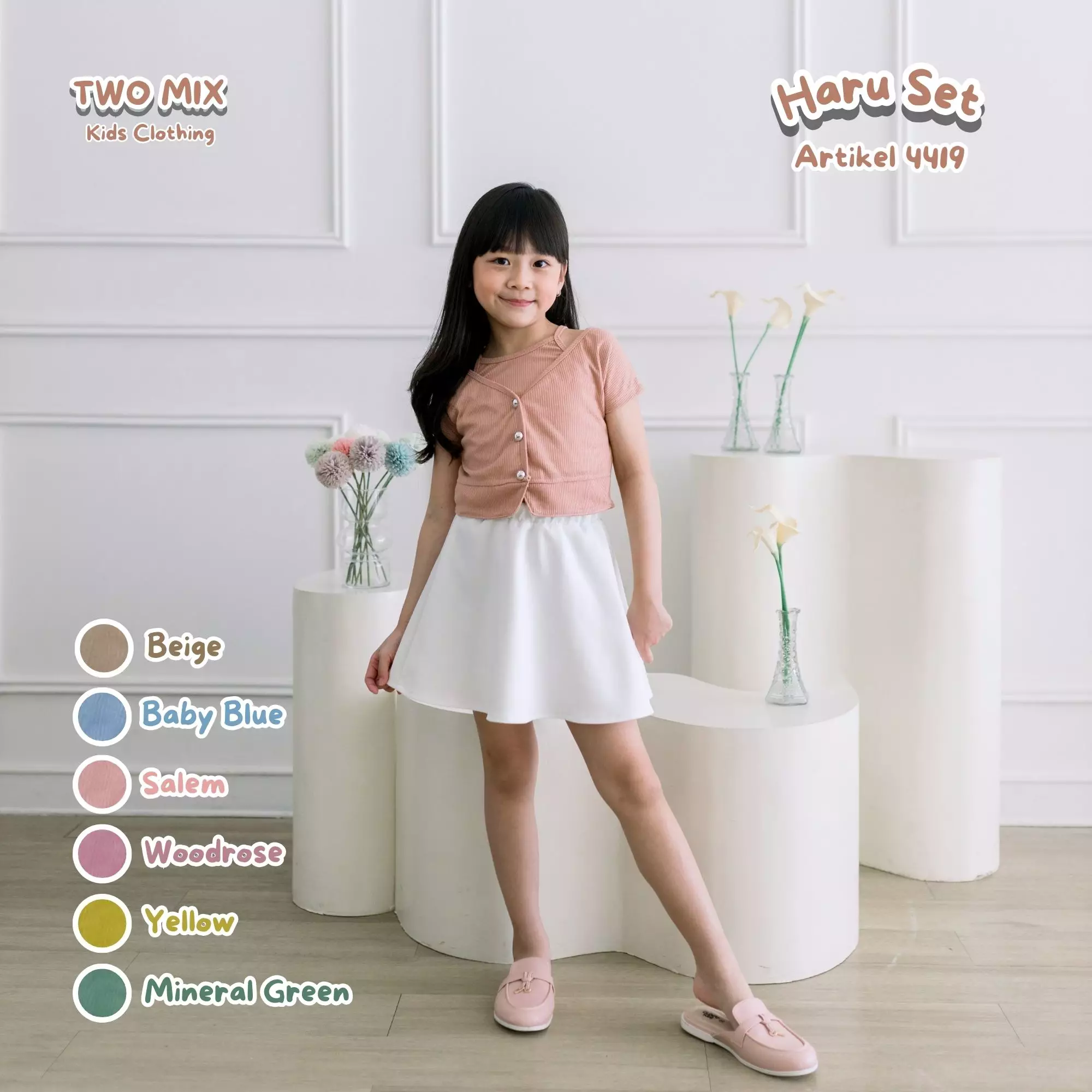 Two Mix - Haru Set Setelan Baju Rok Anak Perempuan Lucu Lebaran 1-6 Tahun 4419 Baby Blue