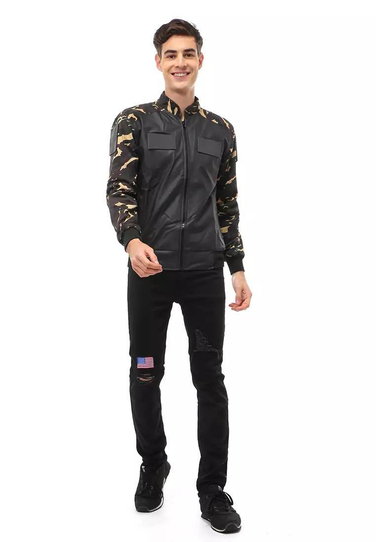 Halbert Outerwear Jaket Bomber Kulit Pria Model Army Material Leather ORIGINAL - Black