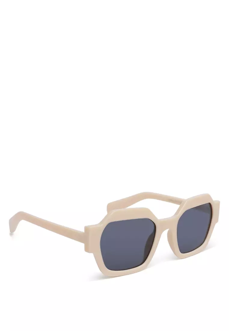 Bold Bevel Square Sunglasses in Beige
