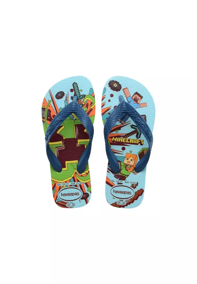 Kids Minecraft Flip Flops - White/ Blue Comfy