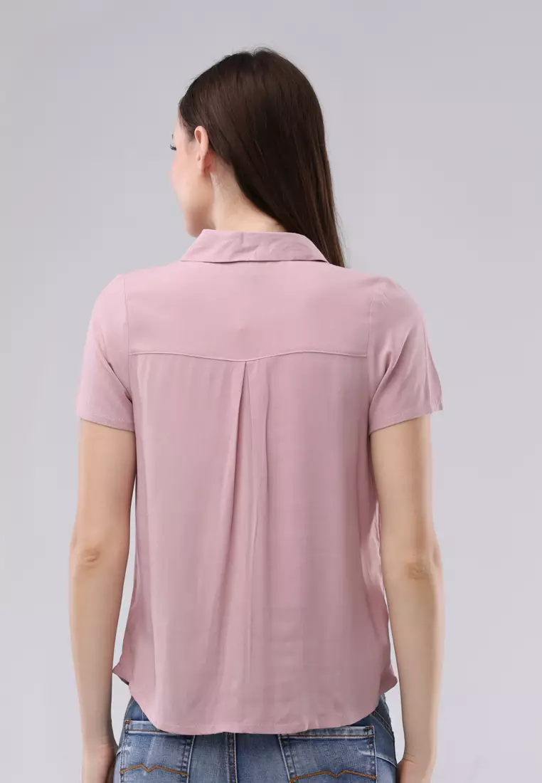 Plain Woven Short Sleeves Blouse