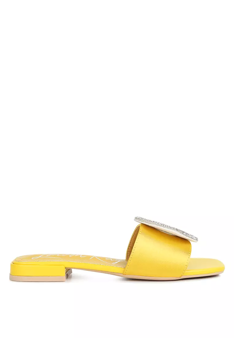 Discount on London Rag  shoes - SKU: Yellow Rhinestones Embellished Brooch Slip On Sandals