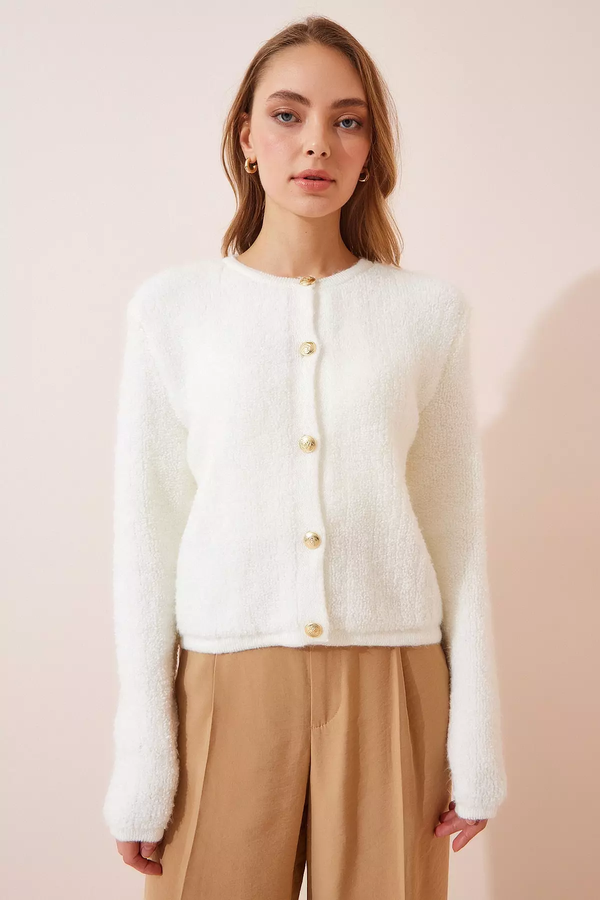 Happiness Istanbul Boucle Knit Sweater Jacket Cardigan