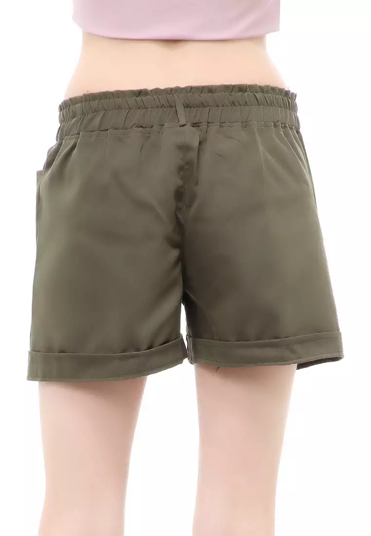 Madoc Short Pants Celana Pendek Kasual Wanita Highwaist Front Pocket Material Cotton ORIGINAL - Army Green
