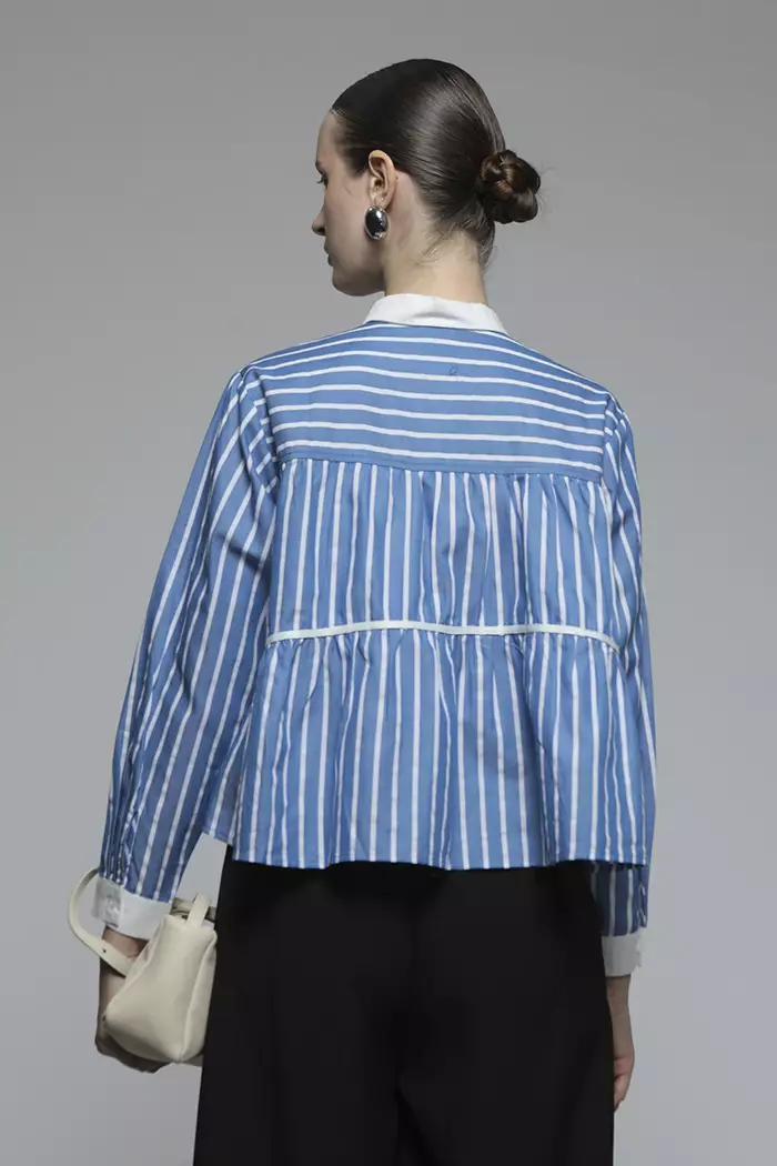 COTTONINK Studio - Atasan Kemeja Wanita Navy Striped Still #StudioEssentials