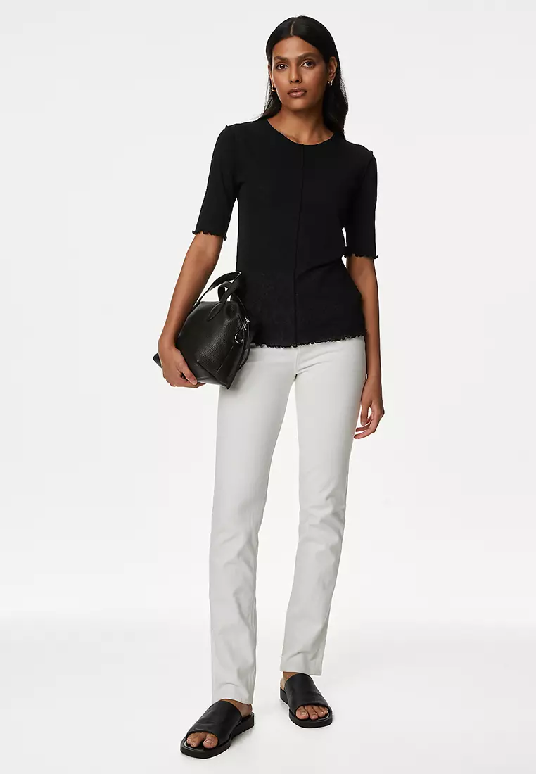 Mesh Half Sleeve Crew Neck Top