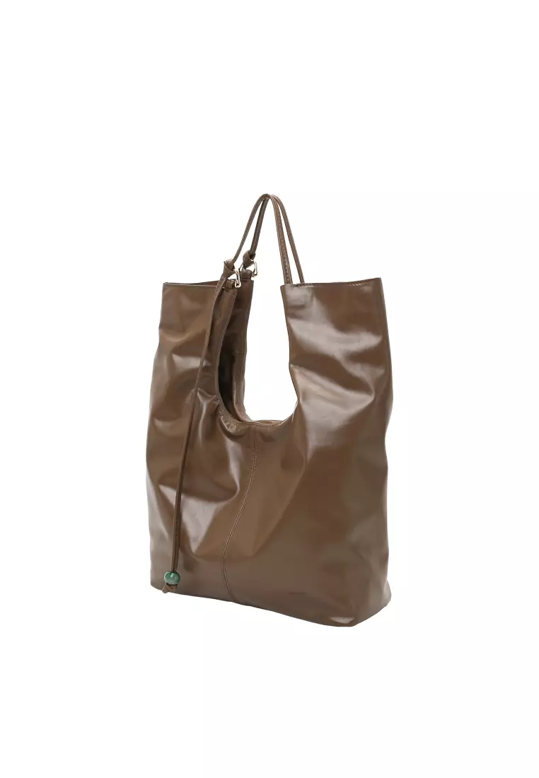 Ruche Cutout 摺疊手提袋 - 復古油蠟大象灰色