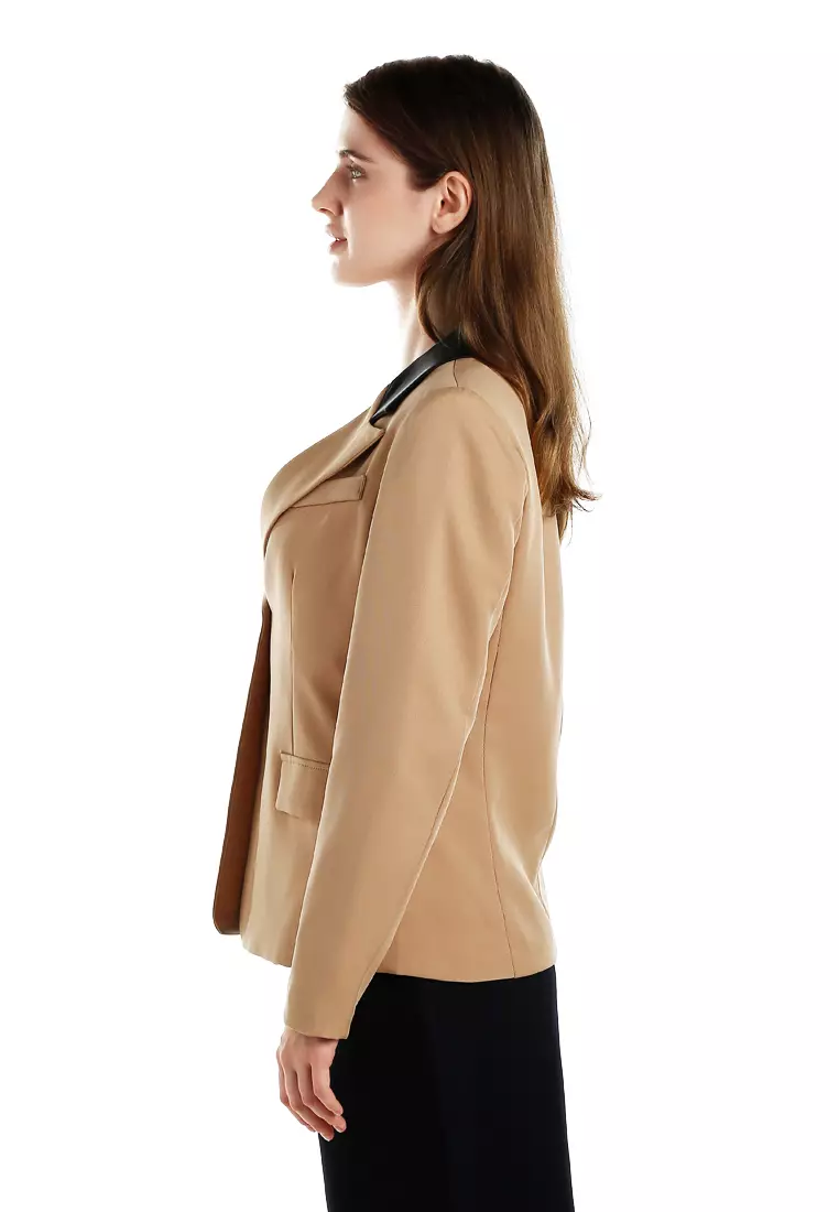 Two-Tone Lapel Blazer in Khaki