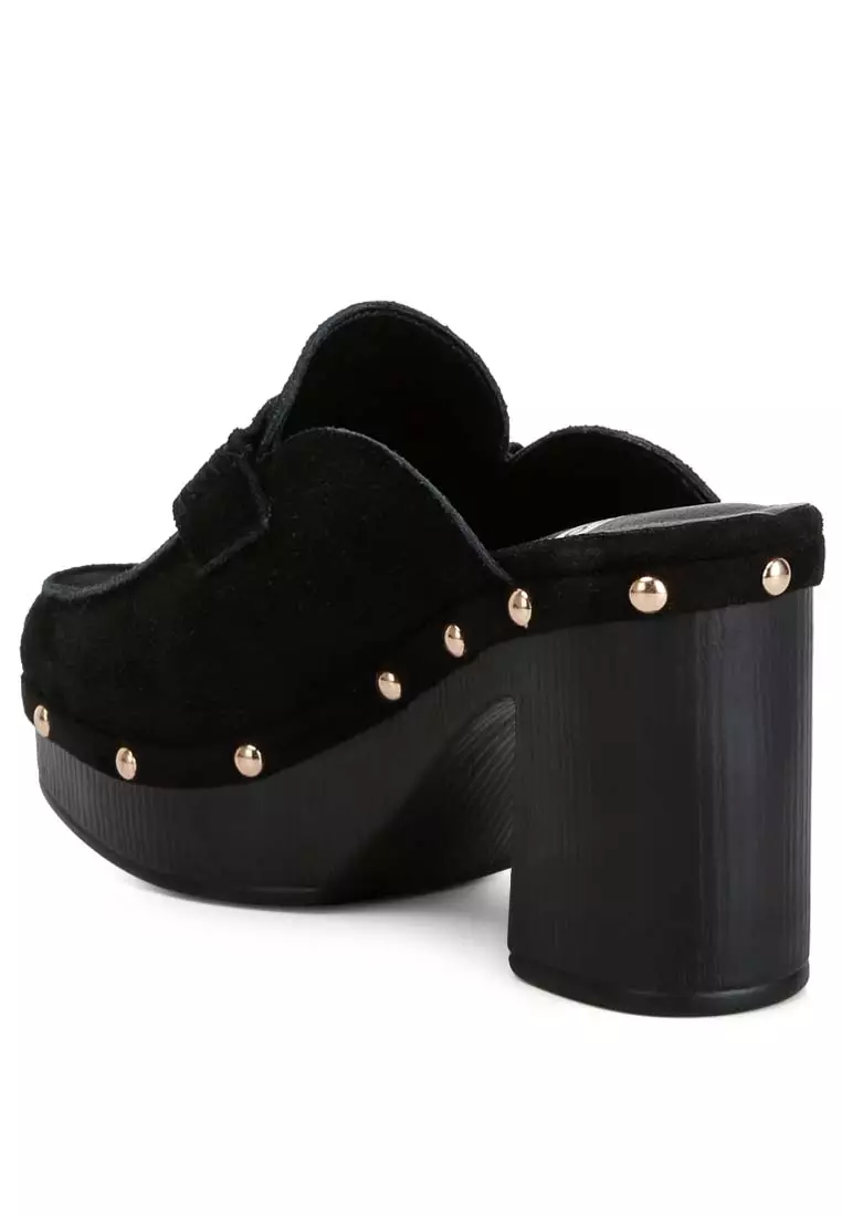 Black Suede Platform Clogs